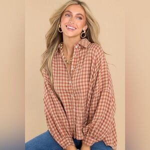Keep Showing Up Brown Plaid Top